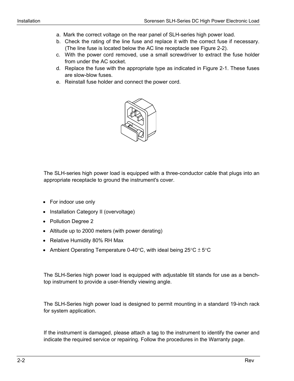 2 grounding requirements, 3 environmental requirements, 4 tilt adjustment | 5 rack mount, 6 repair | AMETEK SLH Series RevC User Manual | Page 26 / 93