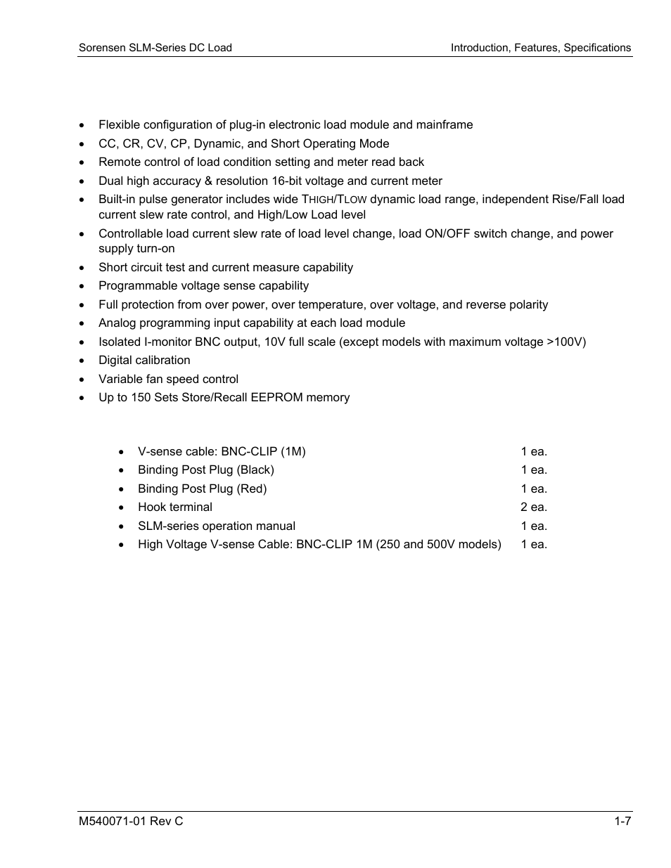 2 features, 1 accessories, Features | AMETEK SLM Series RevC User Manual | Page 19 / 85