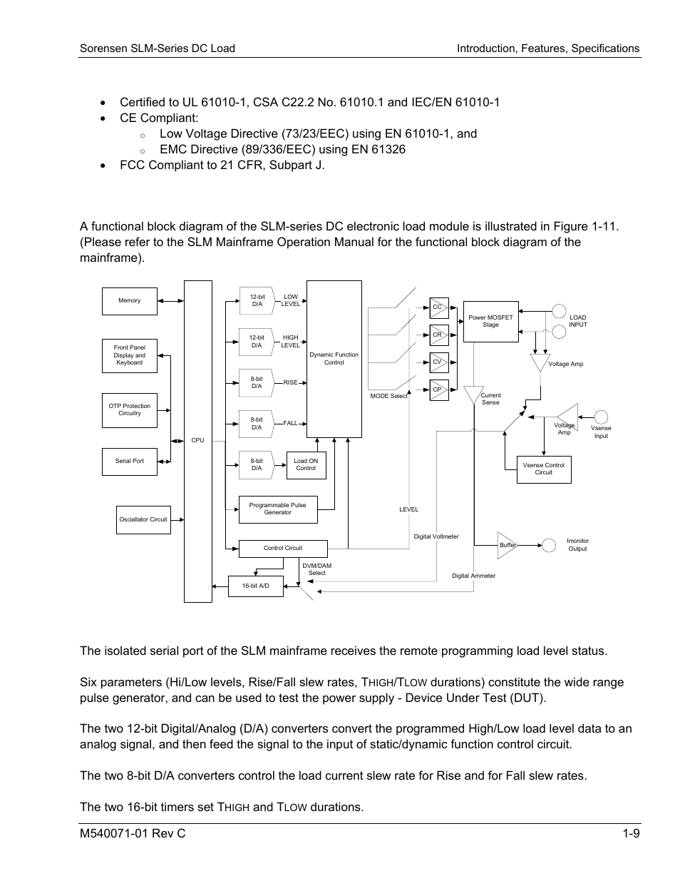 4 regulatory compliance, 5 block diagram, Regulatory compliance | Block diagram, And t, Durations | AMETEK SLM Series RevC User Manual | Page 21 / 85