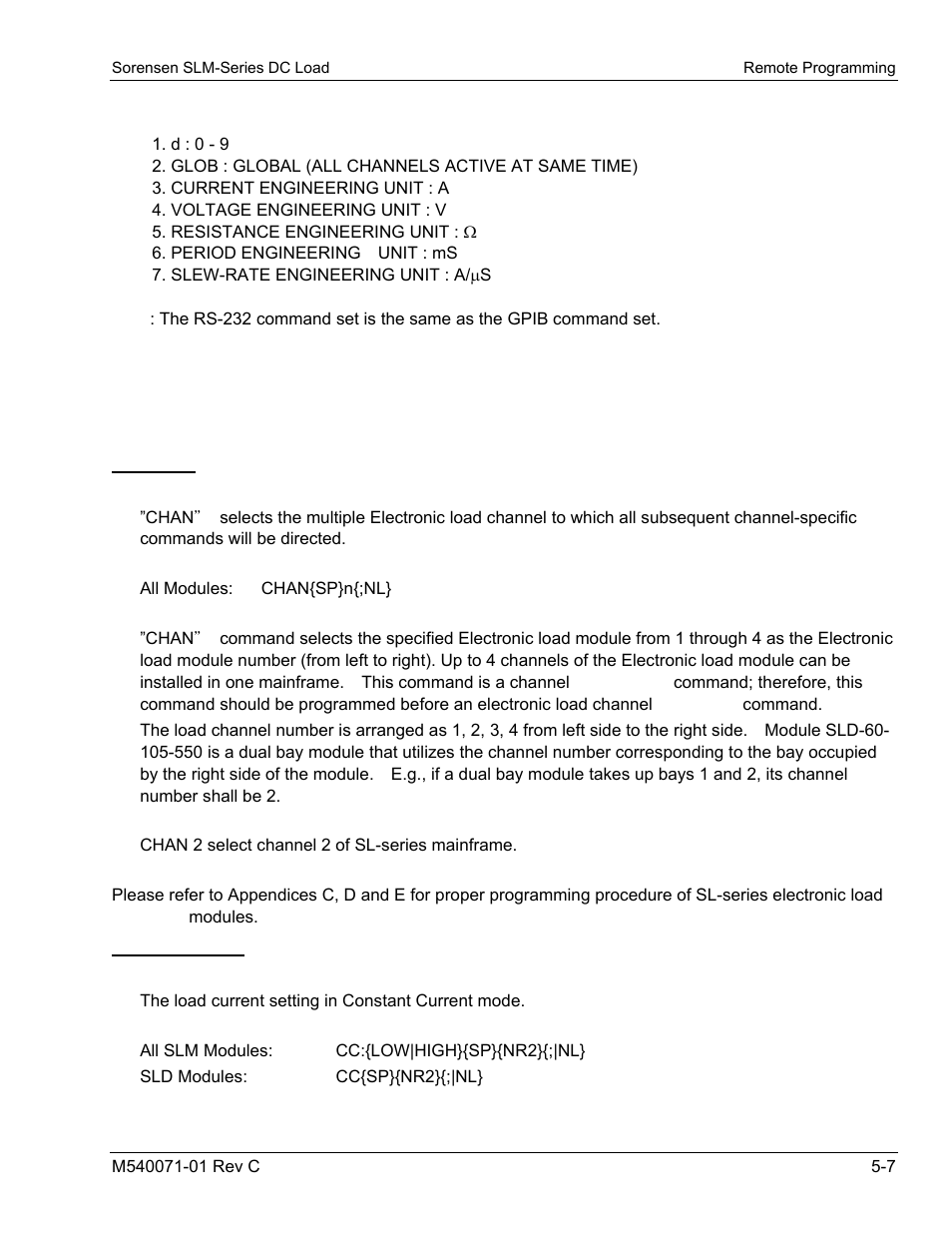 4 gpib/rs-232 command description, 1 setting commands, Gpib/rs-232 command description | AMETEK SLM Series RevC User Manual | Page 63 / 85