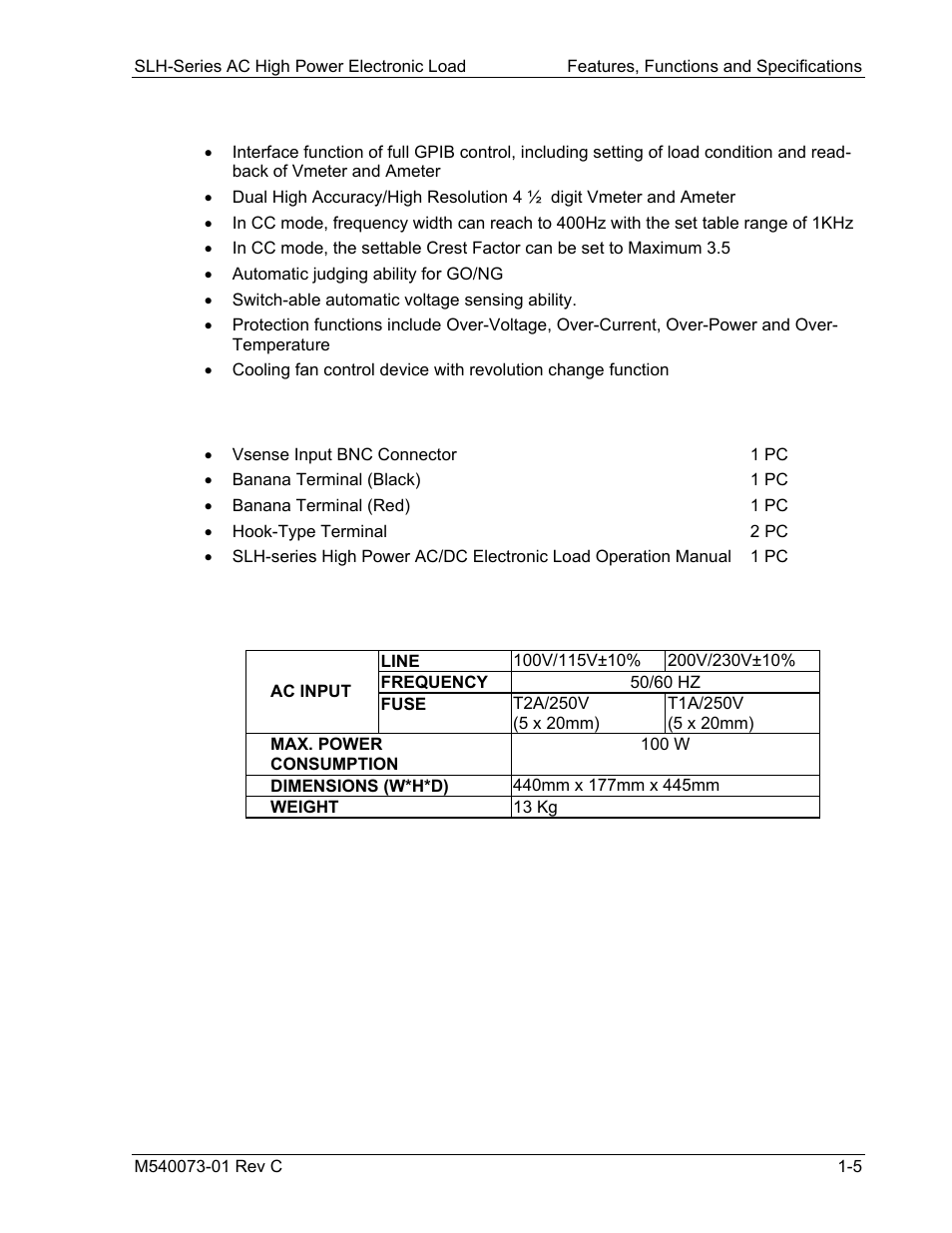 4 features and functions, 5 accessories, 6 specifications | AMETEK SLH Series RevB User Manual | Page 17 / 81