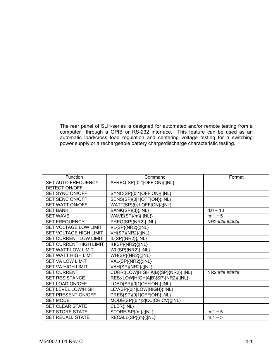 Gpib/rs-232 programming operation, 1 introduction, 2 slh-series gpib command list | AMETEK SLH Series RevB User Manual | Page 43 / 81