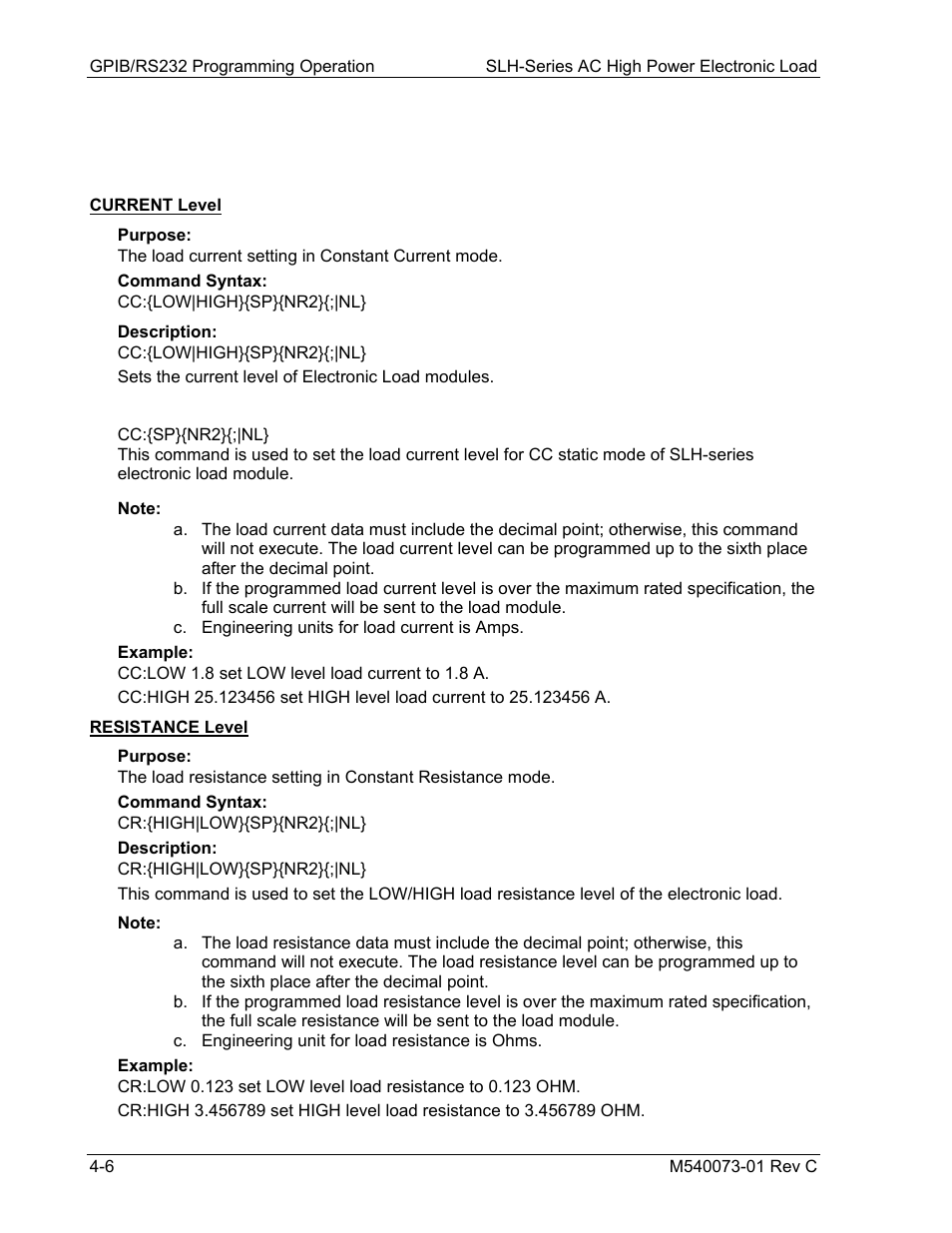 4 gpib/rs-232 command description | AMETEK SLH Series RevB User Manual | Page 48 / 81