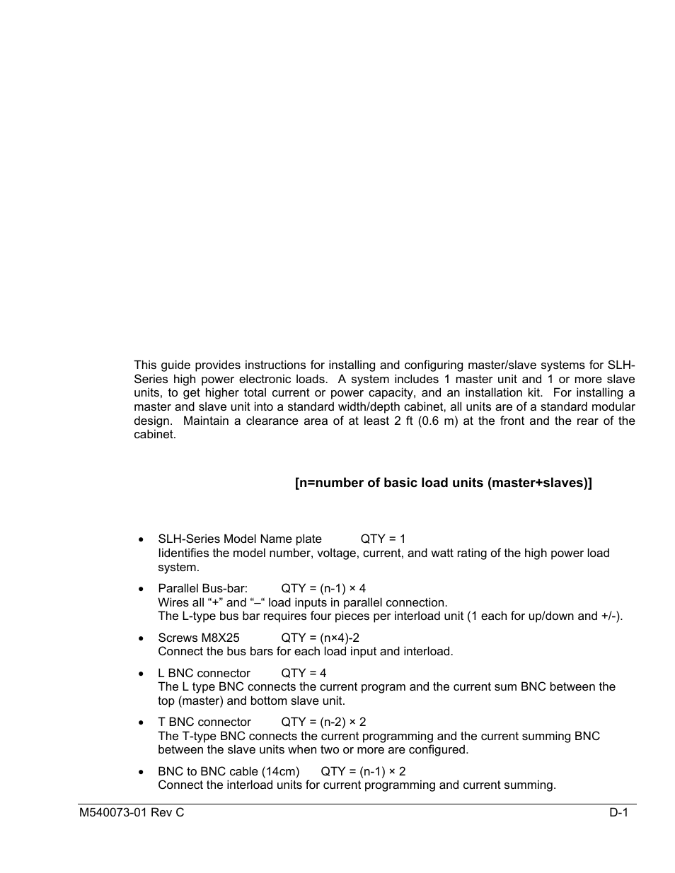 Appendix d, D.1 introduction, D.2 installation kits | AMETEK SLH Series RevB User Manual | Page 71 / 81