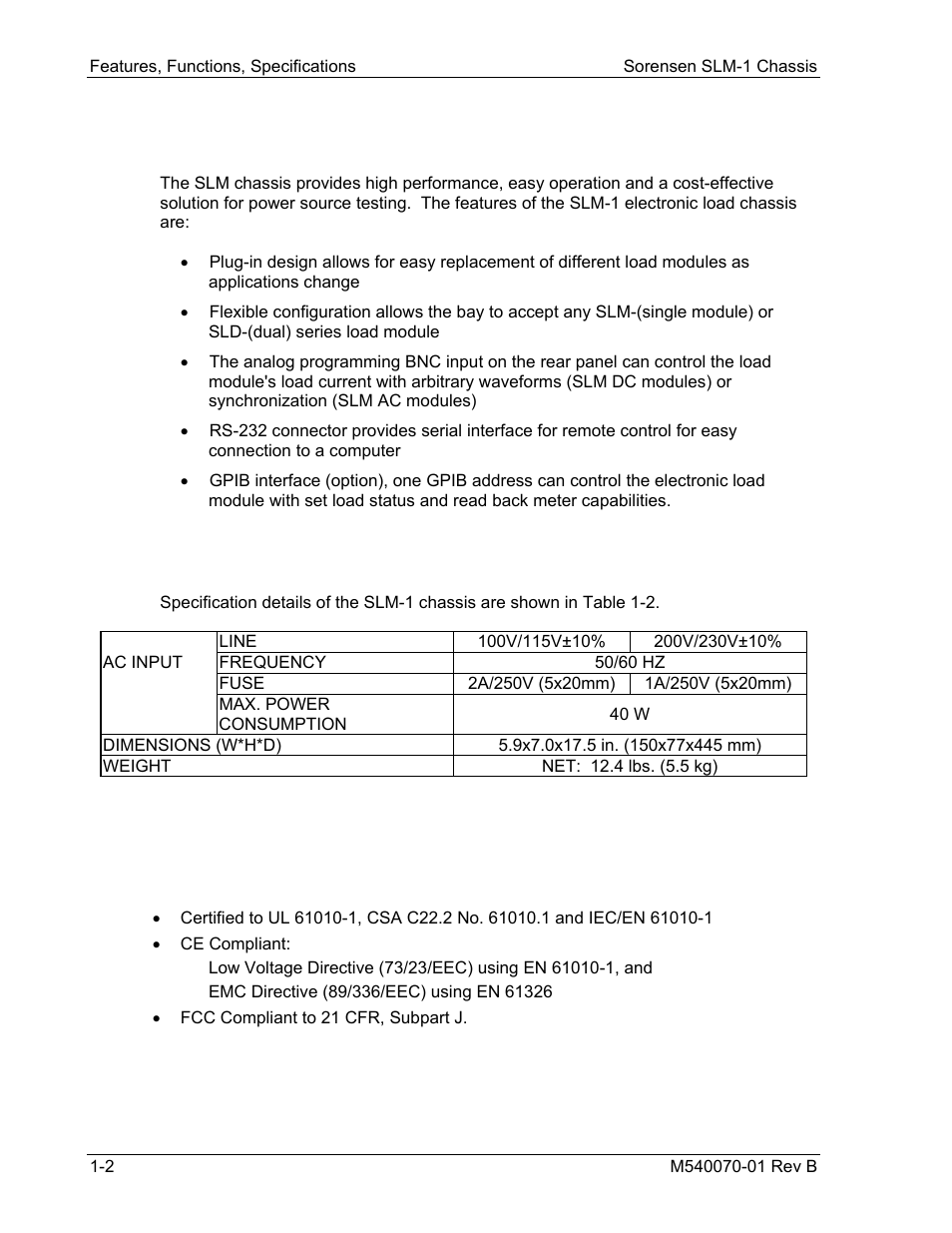 Features and functions, Specifications, Regulatory compliance | AMETEK SLM-1 User Manual | Page 14 / 77