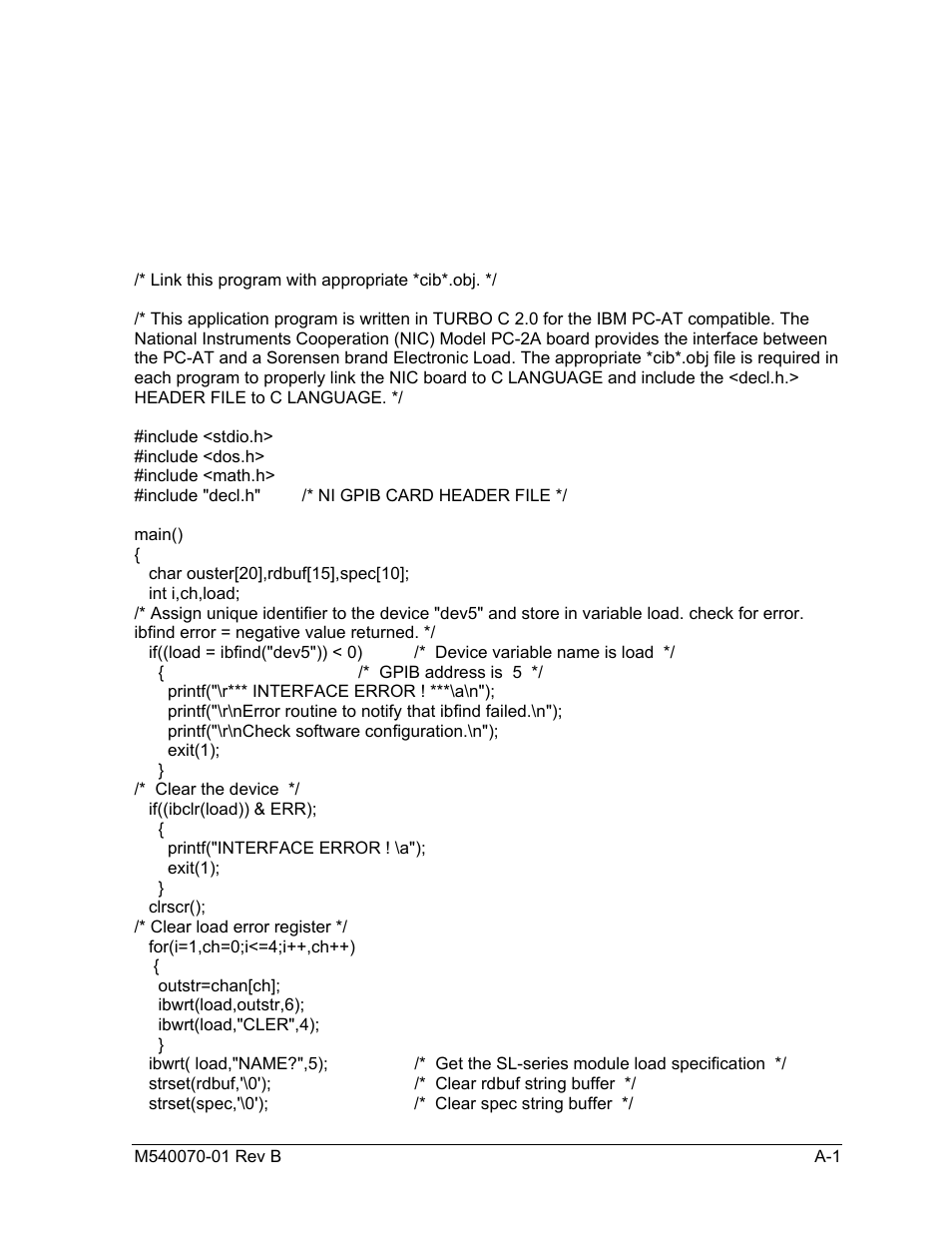 Gpib programming example, Appendix a | AMETEK SLM-1 User Manual | Page 57 / 77