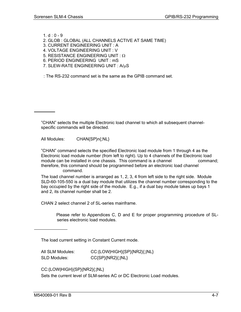 5 gpib/rs-232 command description | AMETEK SLM-4 User Manual | Page 33 / 77