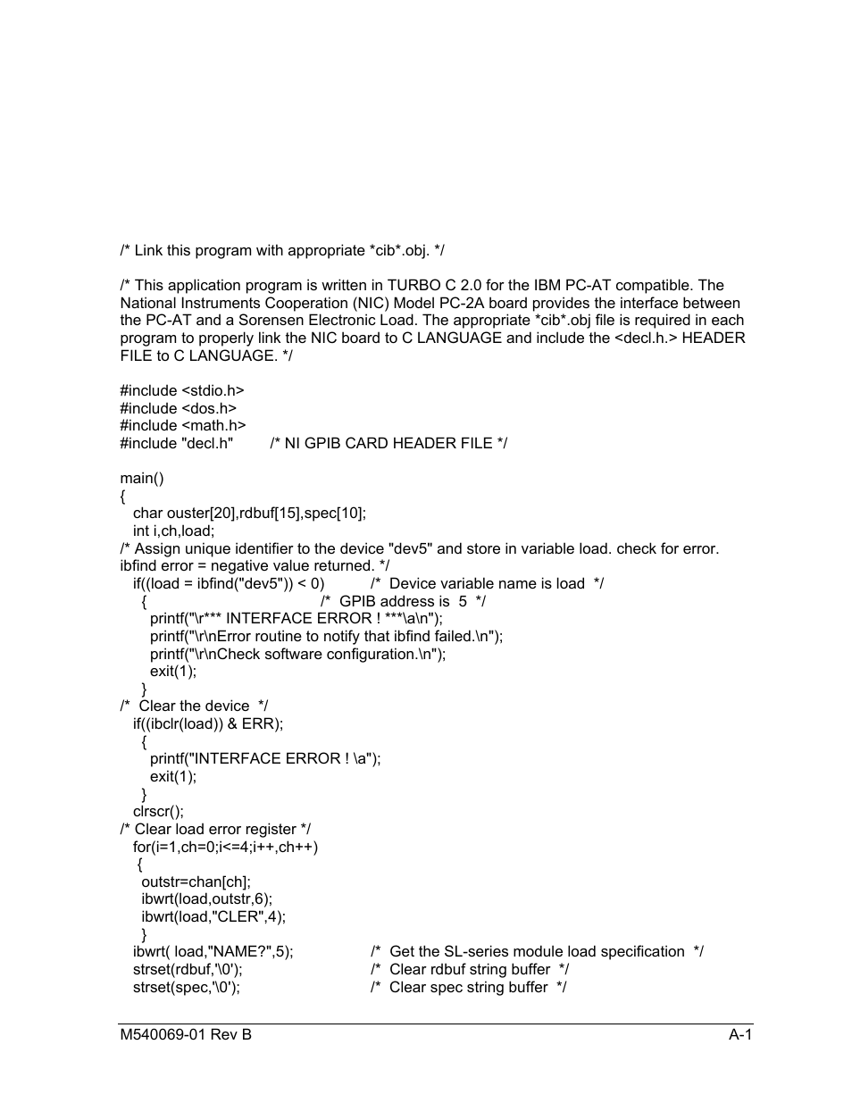 Gpib programming example, Appendix a | AMETEK SLM-4 User Manual | Page 57 / 77