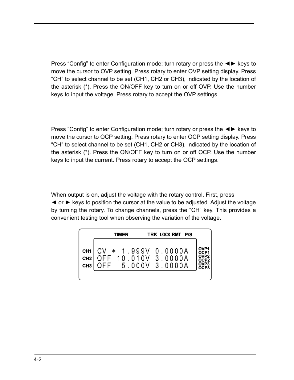 Operation setting, 3 set ovp, 4 set ocp | 5 adjust voltage, 3 set ovp -2 4.4 set ocp -2 4.5 adjust voltage -2 | AMETEK XBT Series User Manual | Page 34 / 60