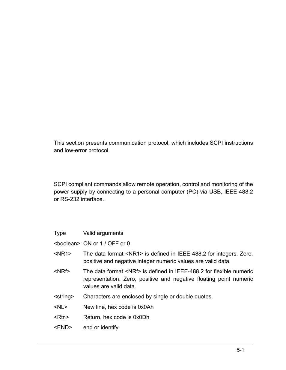 Remote interface protocol and package mode, 1 introduction, 2 definition of parameters | Remote interface protocol and package mode -1, 1 introduction -1 5.2 definition of parameters -1 | AMETEK XBT Series User Manual | Page 35 / 60