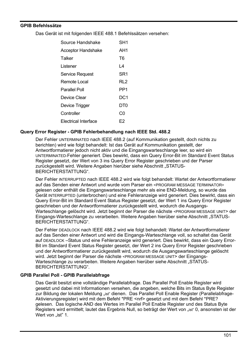 Gpib befehlssätze, Gpib parallel poll - gpib parallelabfrage | AMETEK XEL Series 60V and below User Manual | Page 105 / 186
