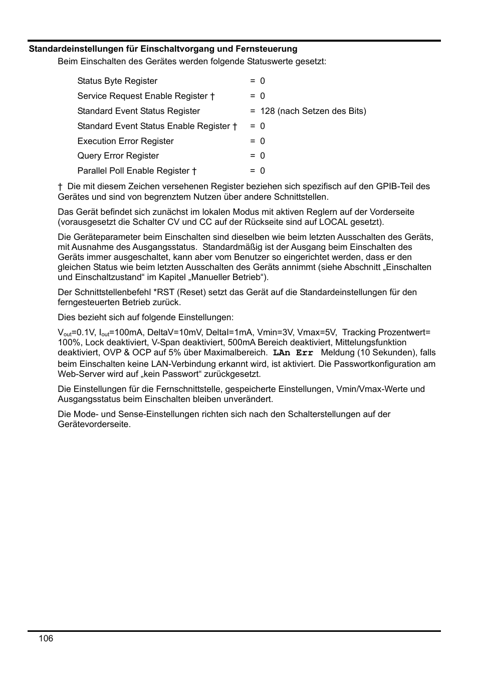 Standardeinstellungen für einschaltvorgang und f | AMETEK XEL Series 60V and below User Manual | Page 110 / 186
