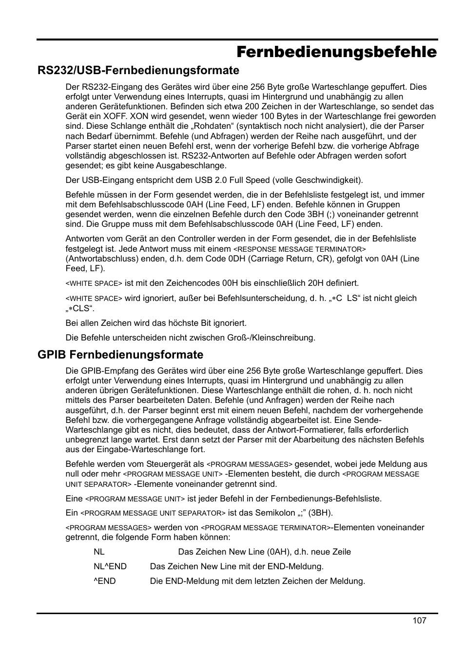Fernbedienungsbefehle, Rs232/usb-fernbedienungsformate, Gpib fernbedienungsformate | Fernbedienungsbefehle 107 | AMETEK XEL Series 60V and below User Manual | Page 111 / 186