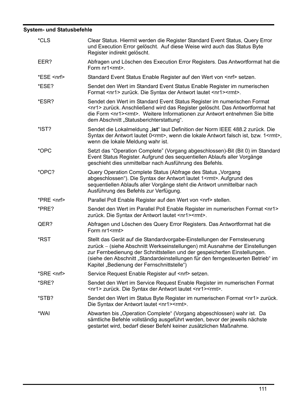 System- und statusbefehle, Ese <nrf, Pre <nrf | Sre <nrf | AMETEK XEL Series 60V and below User Manual | Page 115 / 186