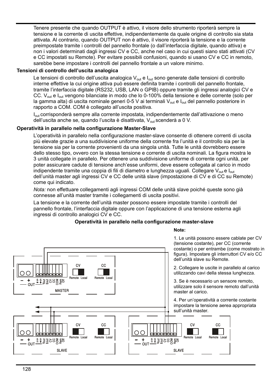 Tensioni di controllo dell’uscita analogica, Operatività in parallelo nella configurazione ma | AMETEK XEL Series 60V and below User Manual | Page 132 / 186