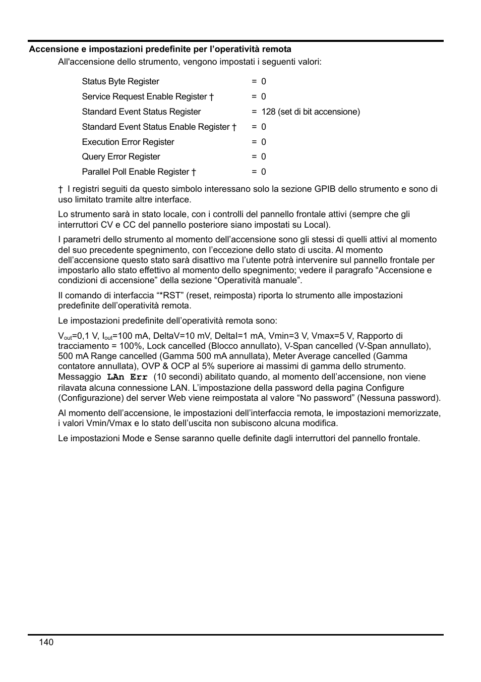 Accensione e impostazioni predefinite per l’opera | AMETEK XEL Series 60V and below User Manual | Page 144 / 186