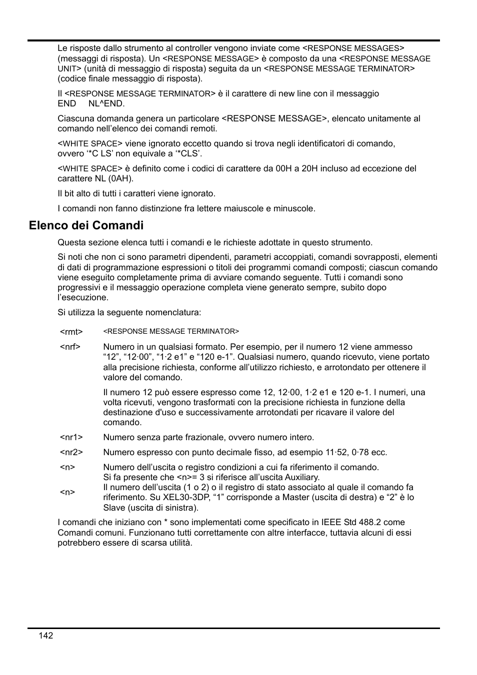 Elenco dei comandi | AMETEK XEL Series 60V and below User Manual | Page 146 / 186