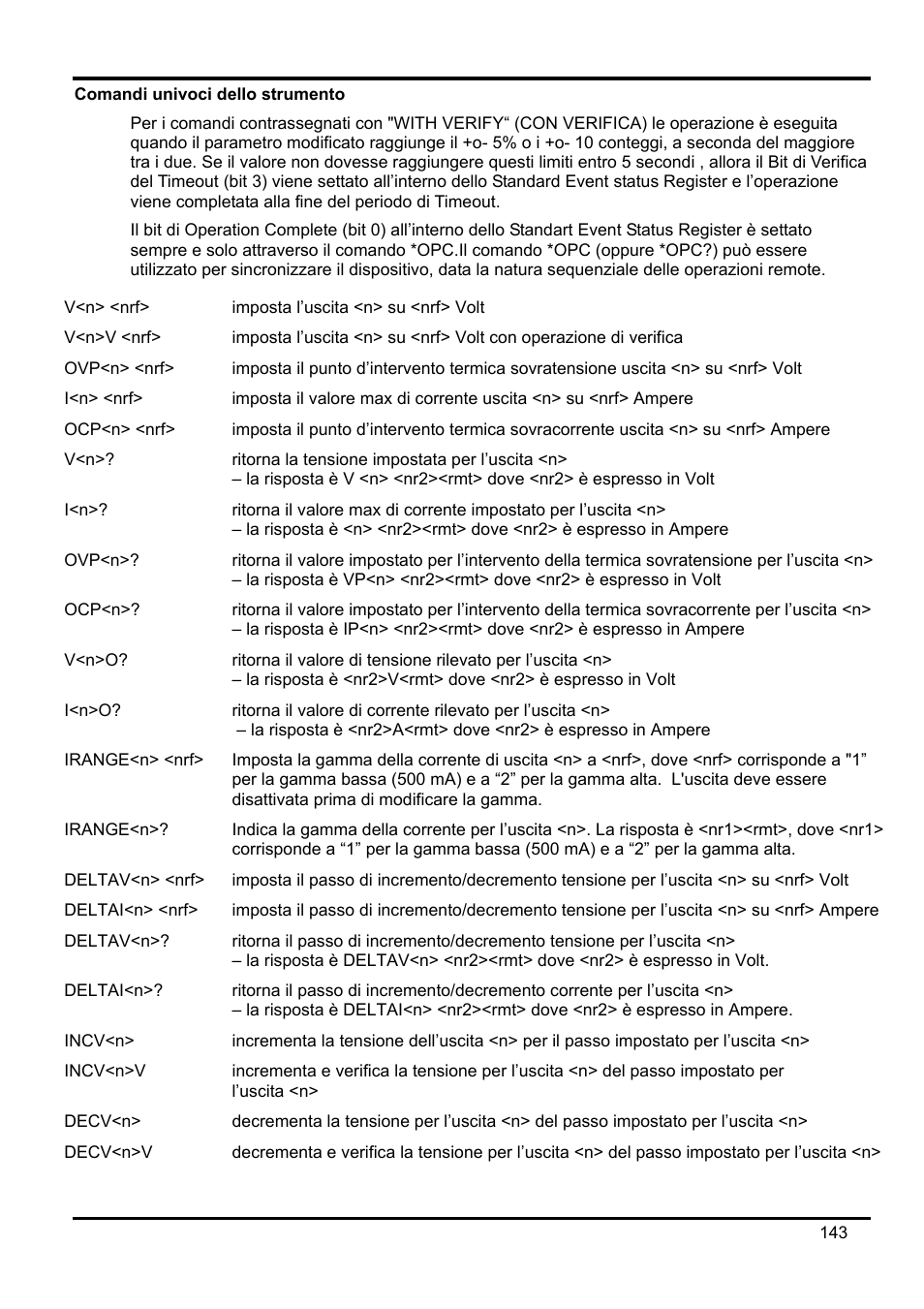 Comandi univoci dello strumento | AMETEK XEL Series 60V and below User Manual | Page 147 / 186