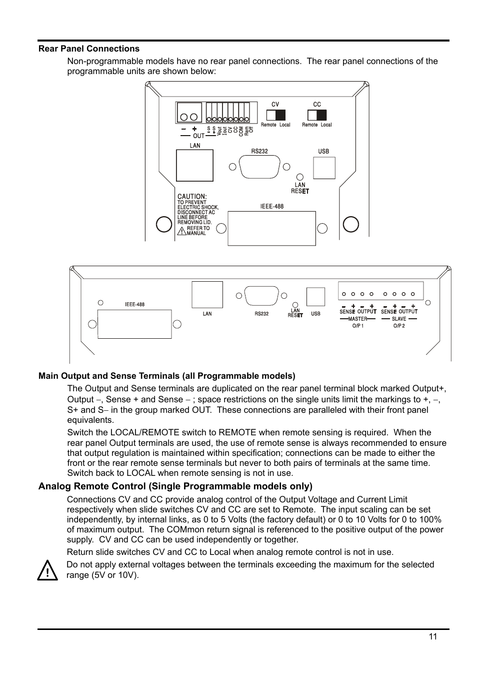 Rear panel connections | AMETEK XEL Series 60V and below User Manual | Page 15 / 186