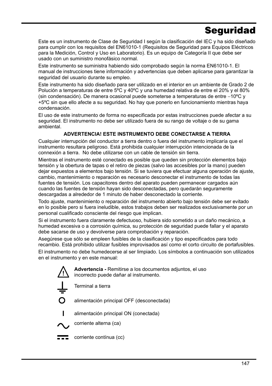 Seguridad | AMETEK XEL Series 60V and below User Manual | Page 151 / 186