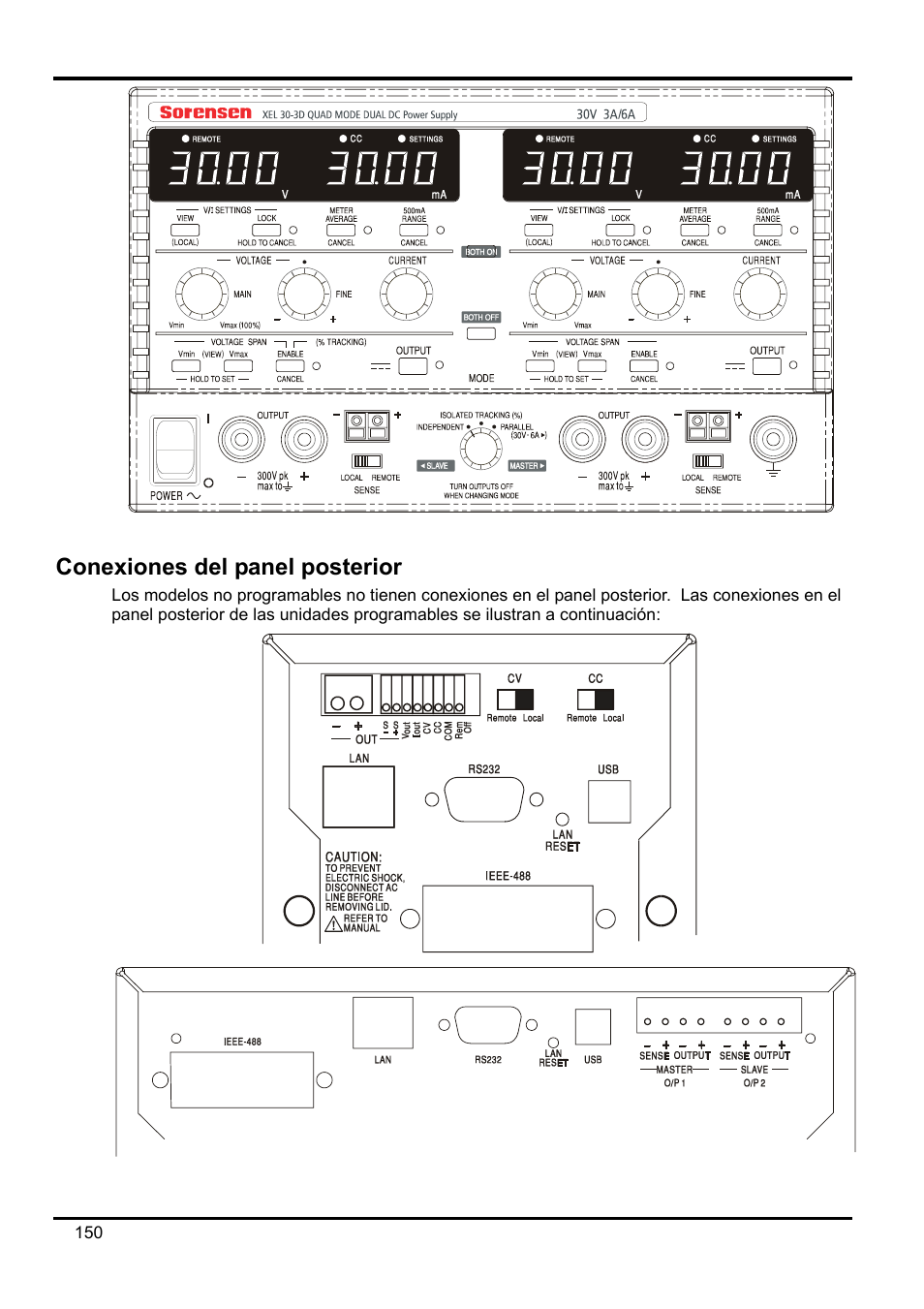 Conexiones del panel posterior | AMETEK XEL Series 60V and below User Manual | Page 154 / 186