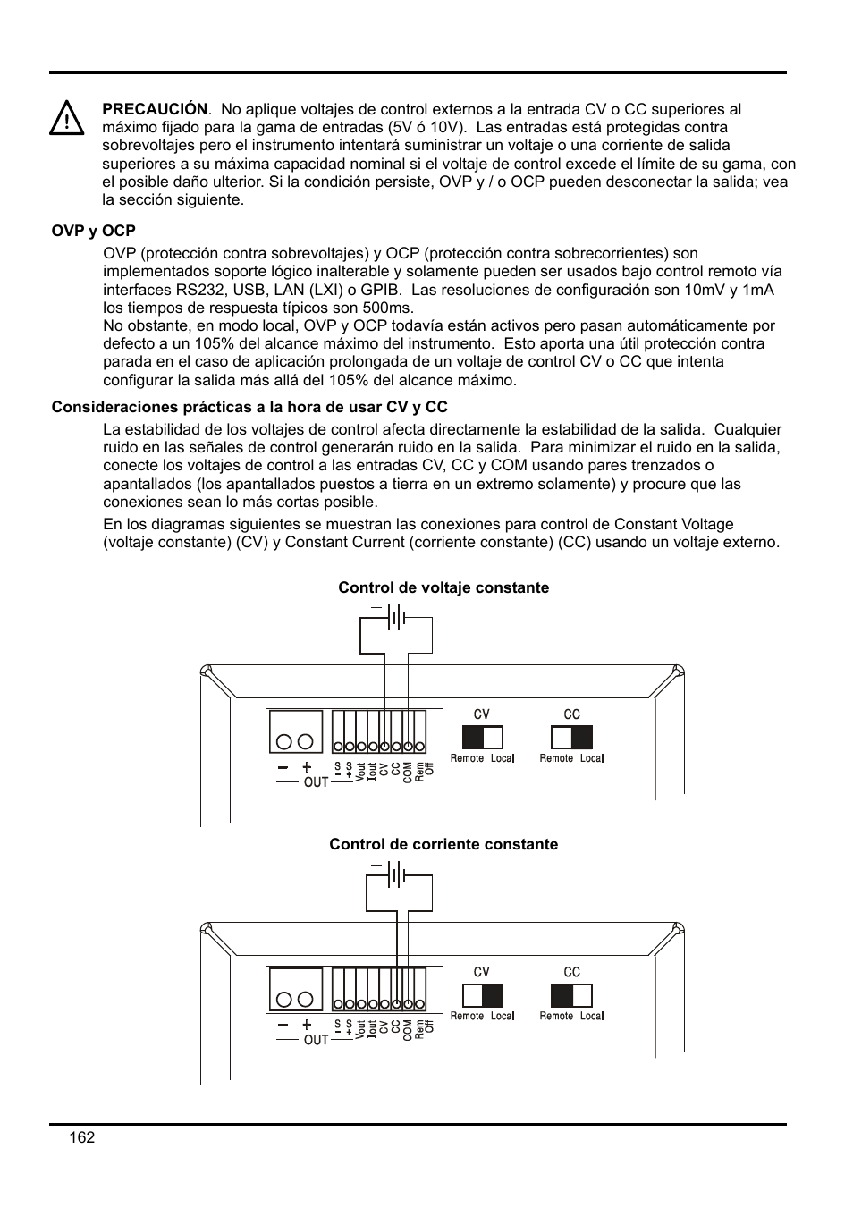 Ovp y ocp, Consideraciones prácticas a la hora de usar cv y | AMETEK XEL Series 60V and below User Manual | Page 166 / 186