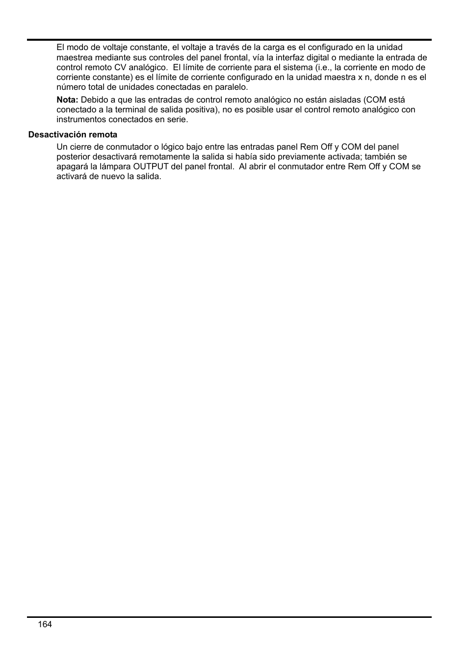 Desactivación remota | AMETEK XEL Series 60V and below User Manual | Page 168 / 186