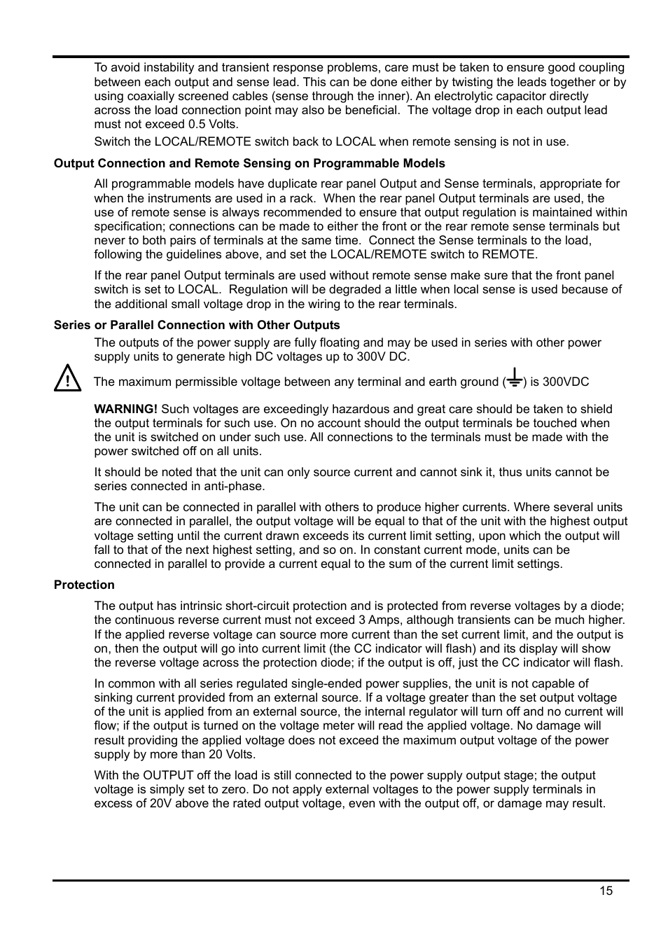 Series or parallel connection with other outputs, Protection | AMETEK XEL Series 60V and below User Manual | Page 19 / 186