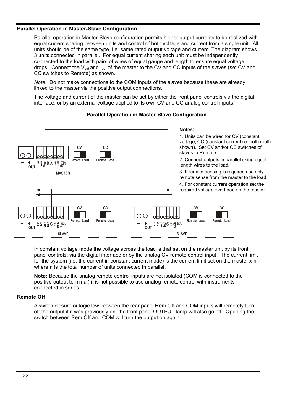 Parallel operation in master-slave configuration, Remote off | AMETEK XEL Series 60V and below User Manual | Page 26 / 186
