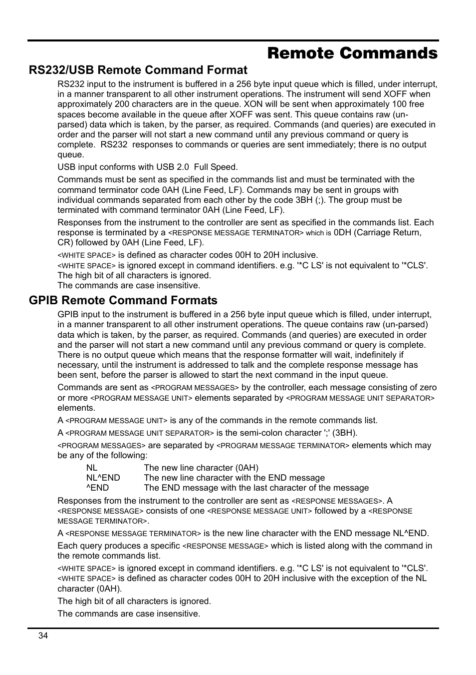 Remote commands, Rs232/usb remote command format, Gpib remote command formats | AMETEK XEL Series 60V and below User Manual | Page 38 / 186