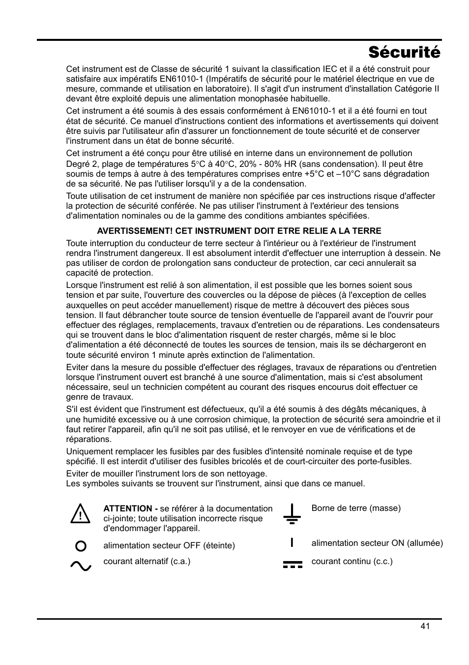 Sécurité | AMETEK XEL Series 60V and below User Manual | Page 45 / 186