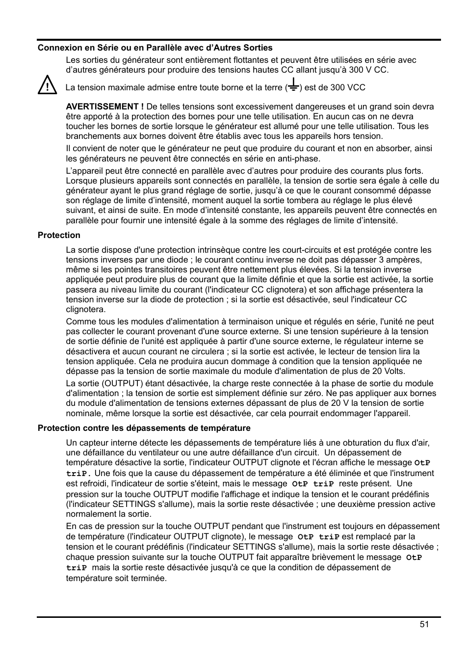 Connexion en série ou en parallèle avec d’autres, Protection, Protection contre les dépassements de températur | AMETEK XEL Series 60V and below User Manual | Page 55 / 186