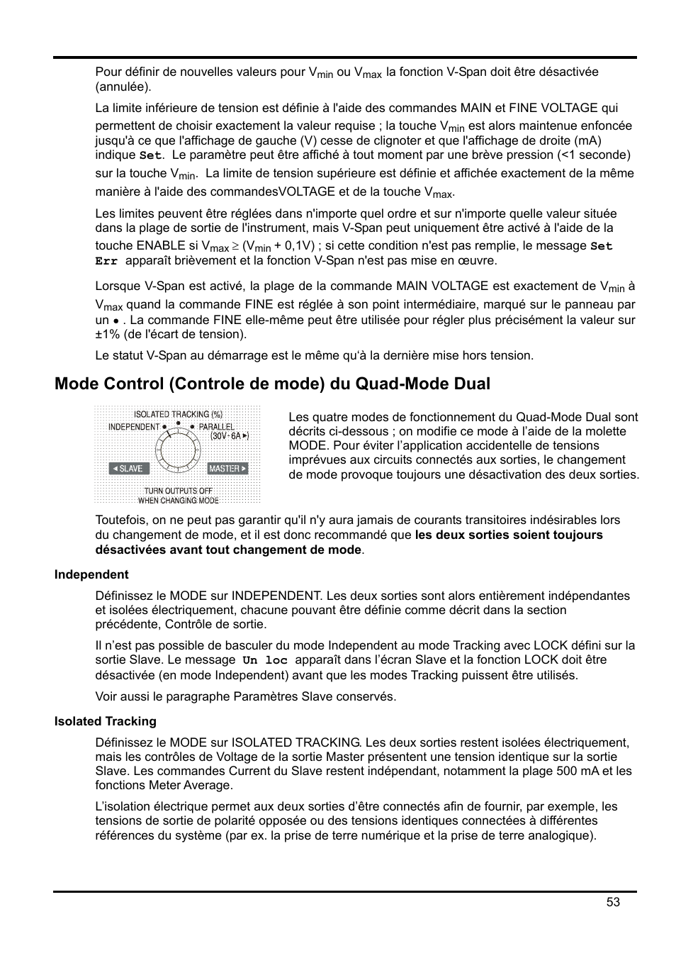 Mode control (controle de mode) du quad-mode dual, Independent, Isolated tracking | AMETEK XEL Series 60V and below User Manual | Page 57 / 186