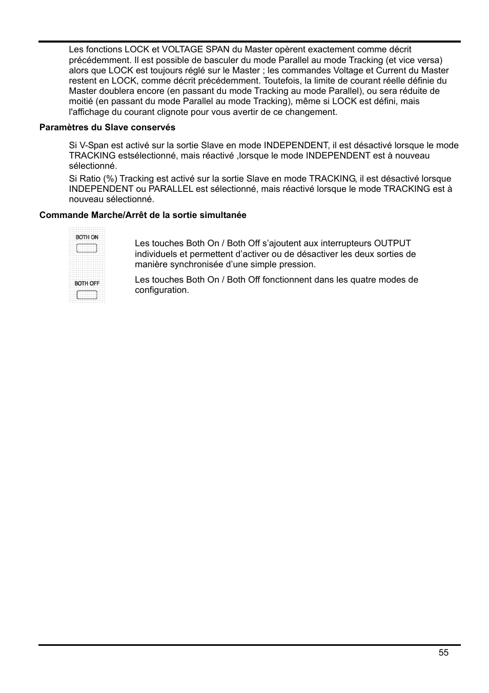 Paramètres du slave conservés, Commande marche/arrêt de la sortie simultanée | AMETEK XEL Series 60V and below User Manual | Page 59 / 186