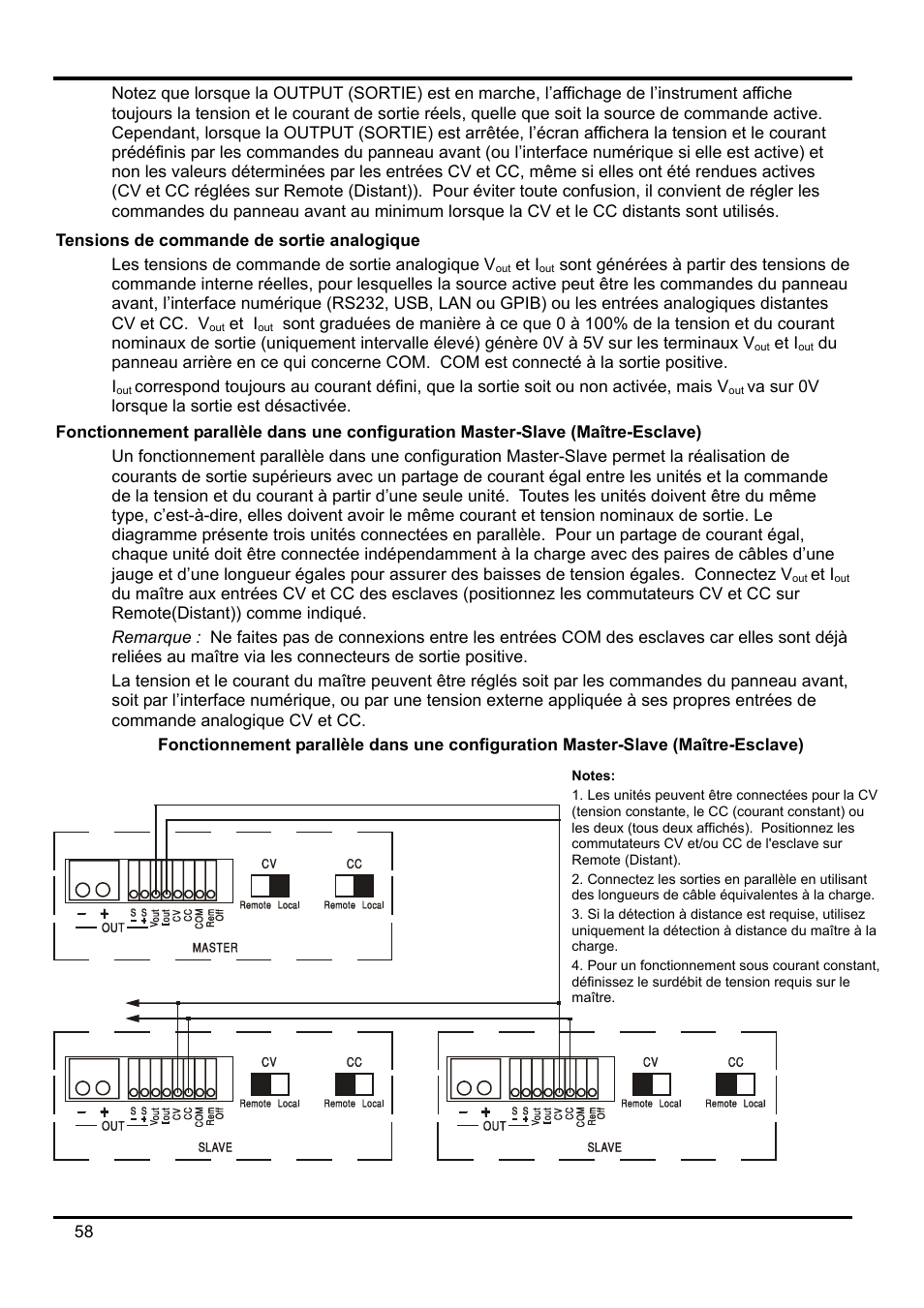 Tensions de commande de sortie analogique, Fonctionnement parallèle dans une configuration | AMETEK XEL Series 60V and below User Manual | Page 62 / 186