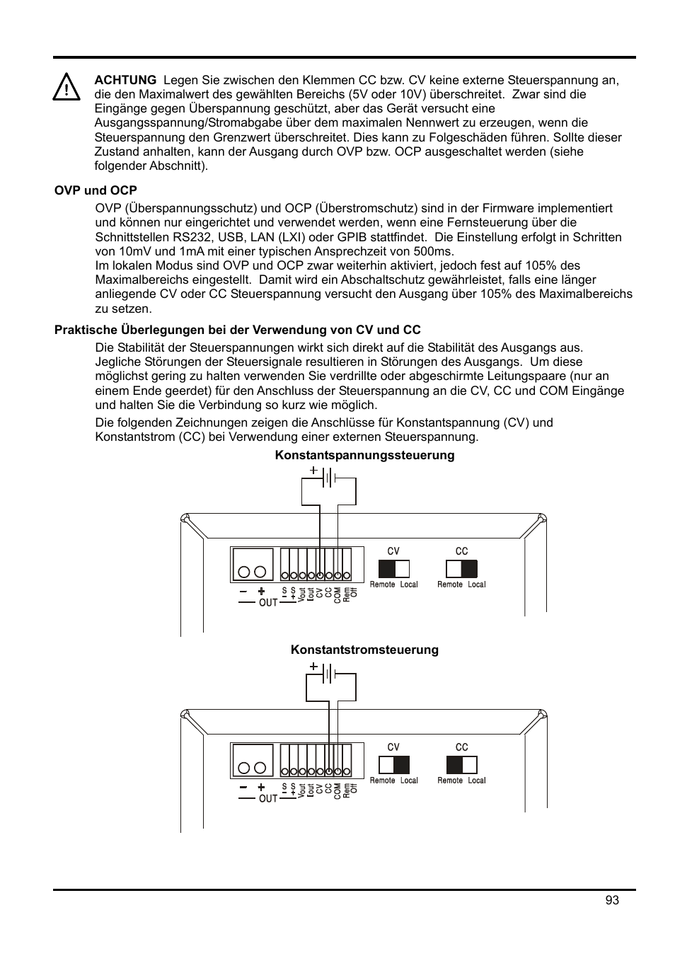 Ovp und ocp, Praktische überlegungen bei der verwendung von c | AMETEK XEL Series 60V and below User Manual | Page 97 / 186