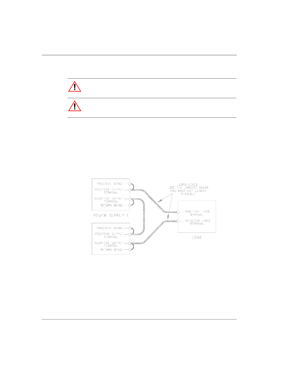 Configuring multiple supplies for series operation, Figure 3-2, Series operation of multiple supplies –12 | Caution | AMETEK XFR 2800 Watt Series User Manual | Page 64 / 102
