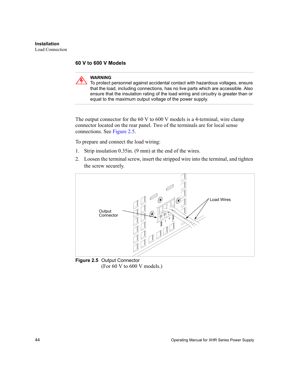 60 v to 600 v models | AMETEK XHR 1000 Watt Series User Manual | Page 44 / 82