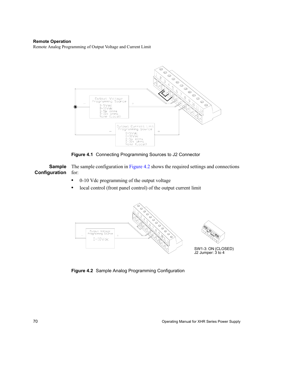Sample configuration, Figure 4.1, Observing the correct polarity for volt | AMETEK XHR 1000 Watt Series User Manual | Page 70 / 82