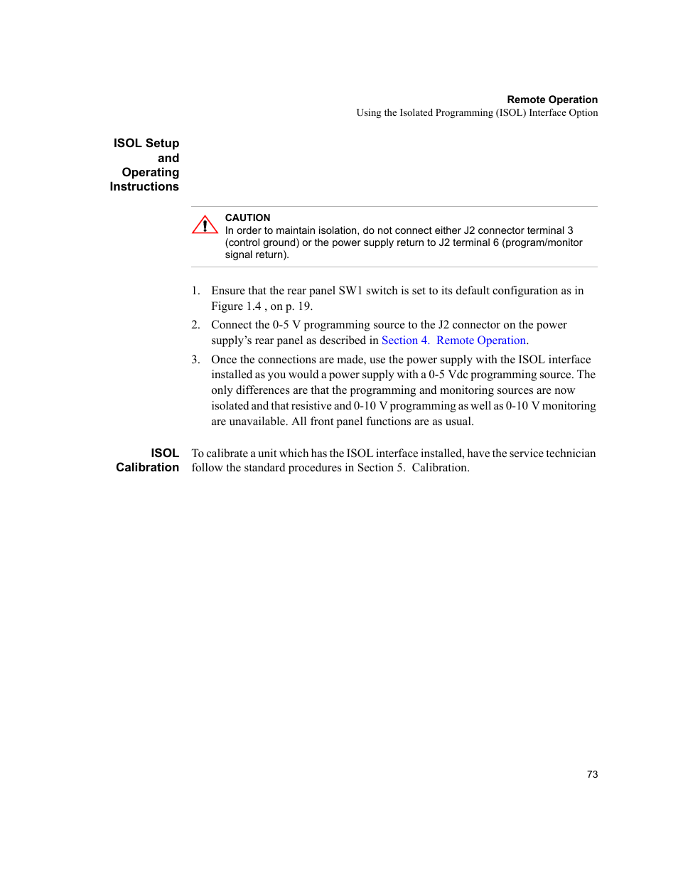 Isol setup and operating instructions, Isol calibration | AMETEK XHR 1000 Watt Series User Manual | Page 73 / 82