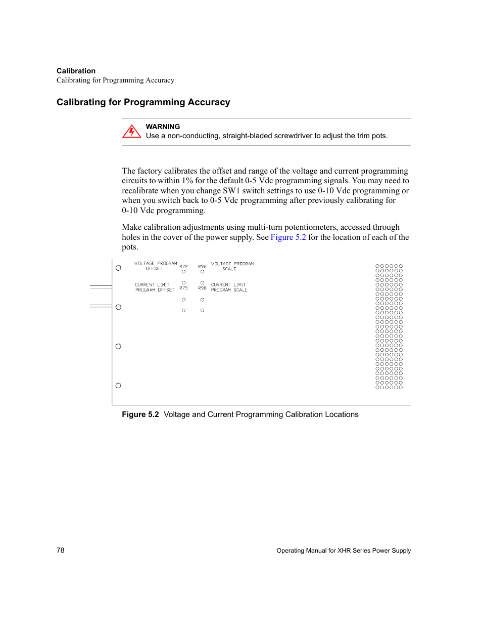 Calibrating for programming accuracy | AMETEK XHR 1000 Watt Series User Manual | Page 78 / 82