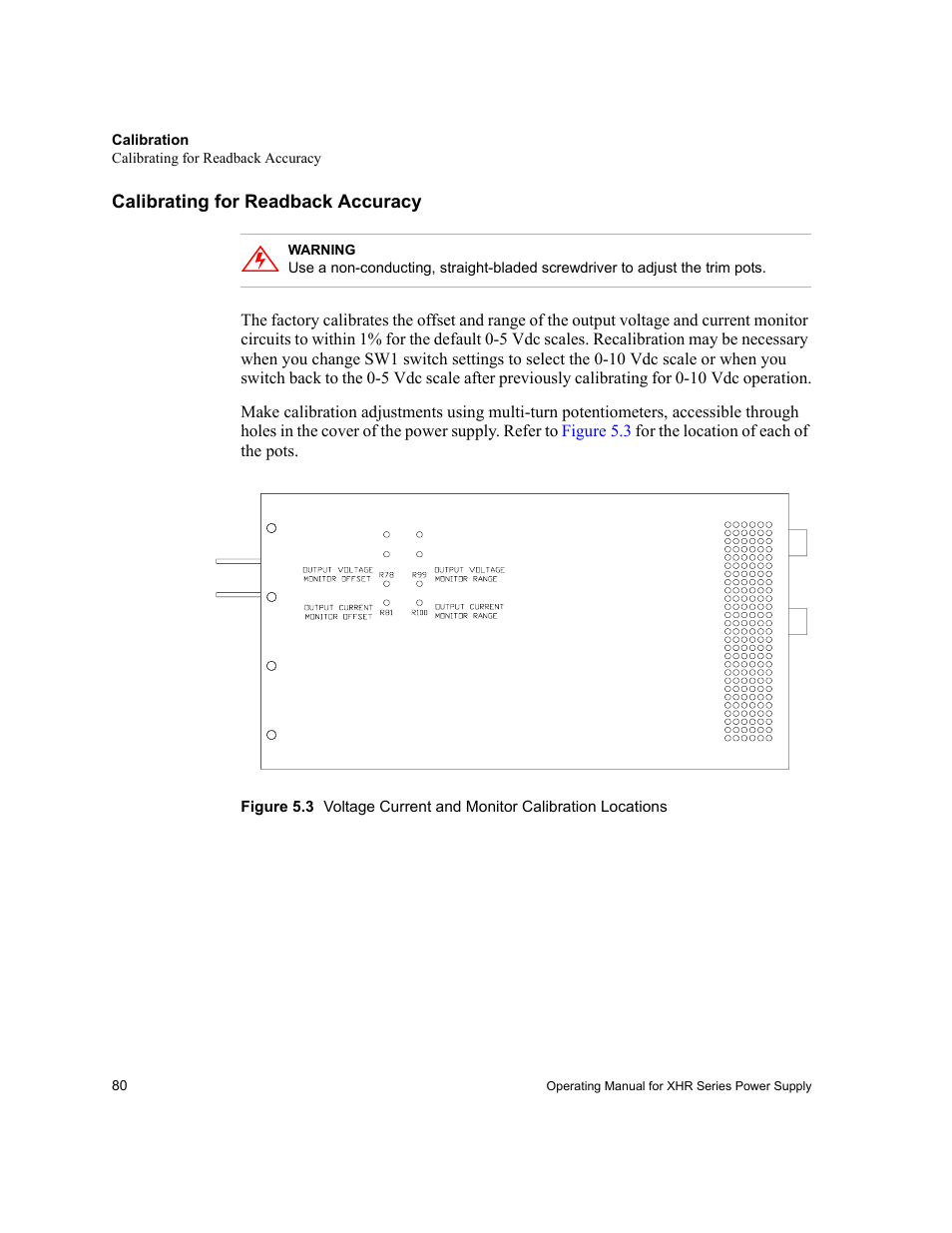 Calibrating for readback accuracy | AMETEK XHR 1000 Watt Series User Manual | Page 80 / 82