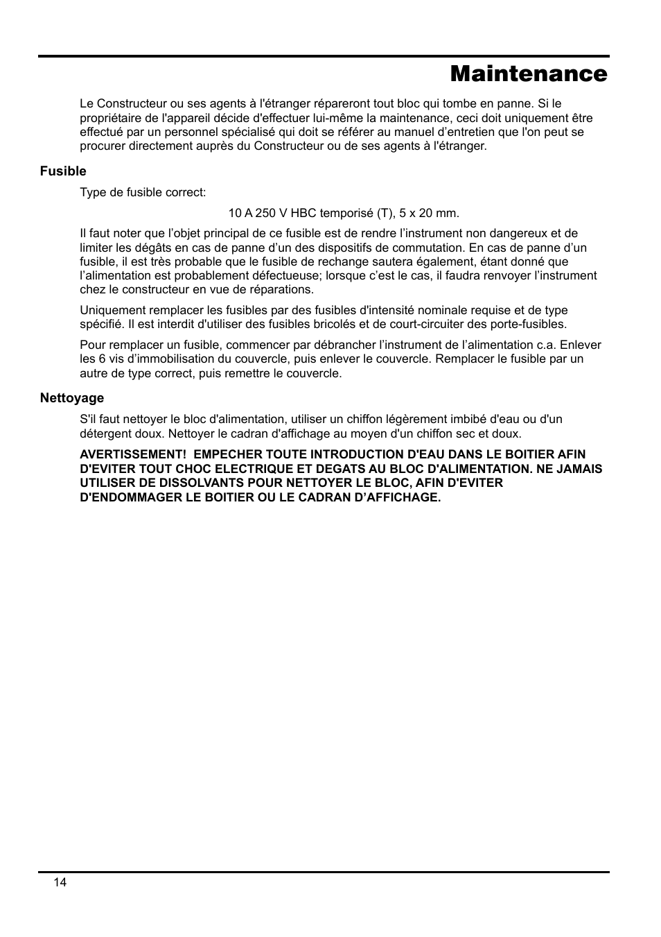 Maintenance, Fusible, Nettoyage | AMETEK XPH 35-5 User Manual | Page 18 / 35