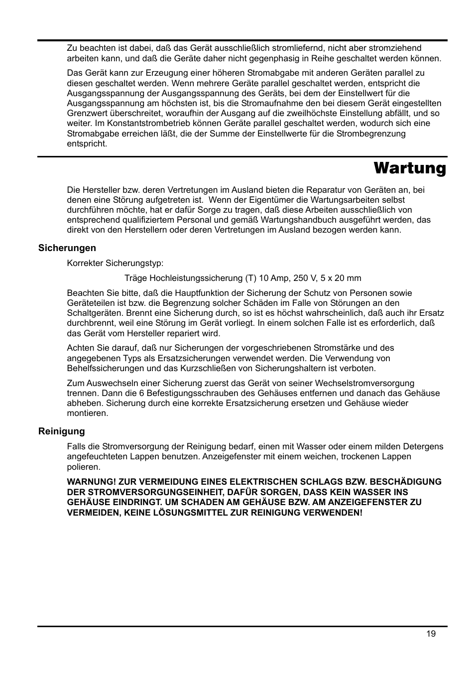 Wartung, Sicherungen, Reinigung | AMETEK XPH 35-5 User Manual | Page 23 / 35