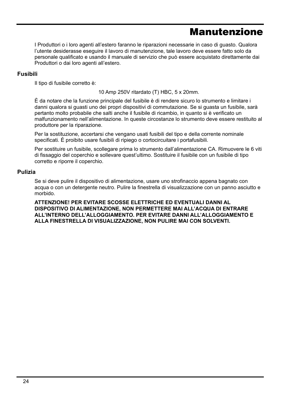 Manutenzione, Fusibili, Pulizia | AMETEK XPH 35-5 User Manual | Page 28 / 35