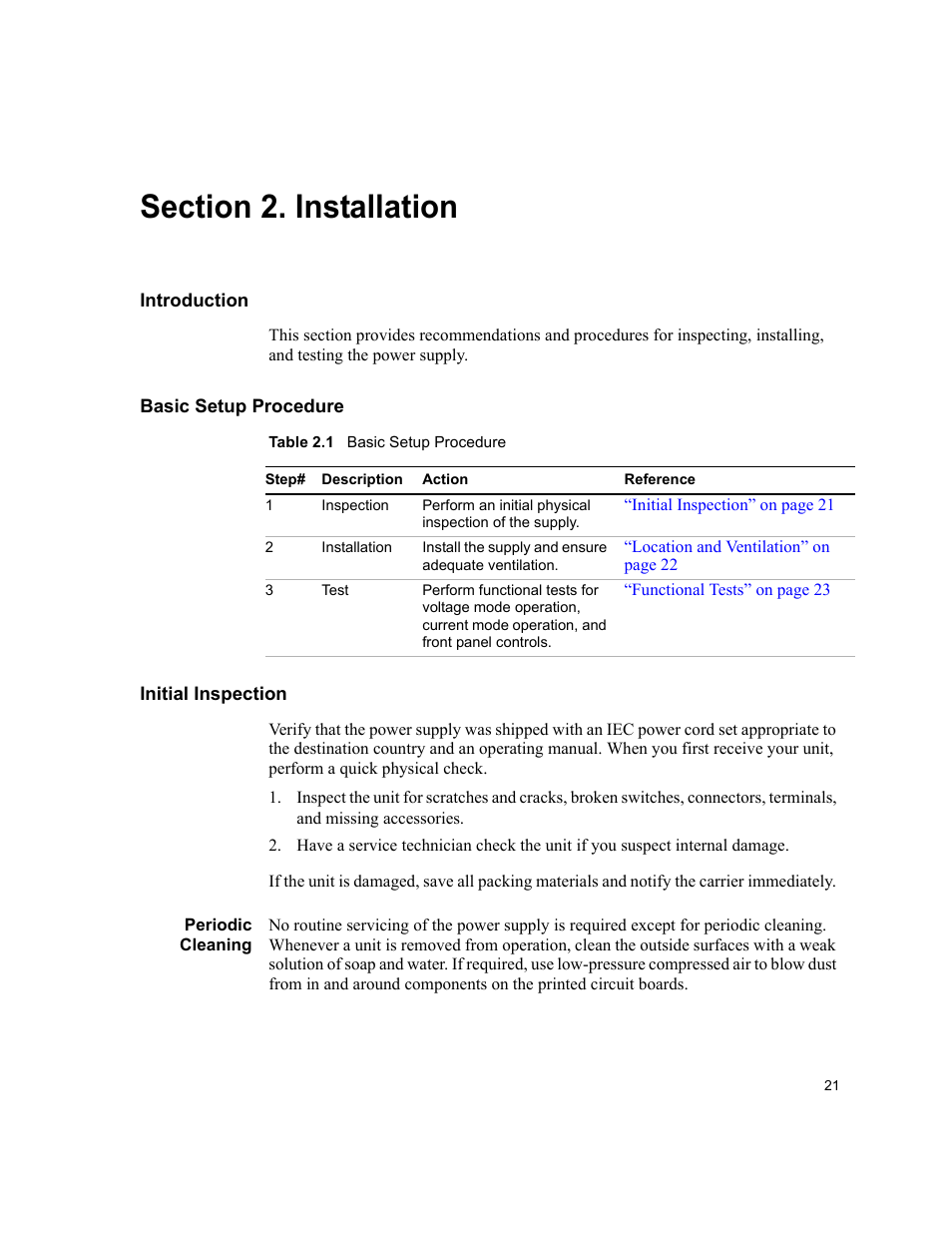 Section 2. installation, Introduction, Basic setup procedure | Initial inspection, Periodic cleaning | AMETEK XT Series User Manual | Page 23 / 38