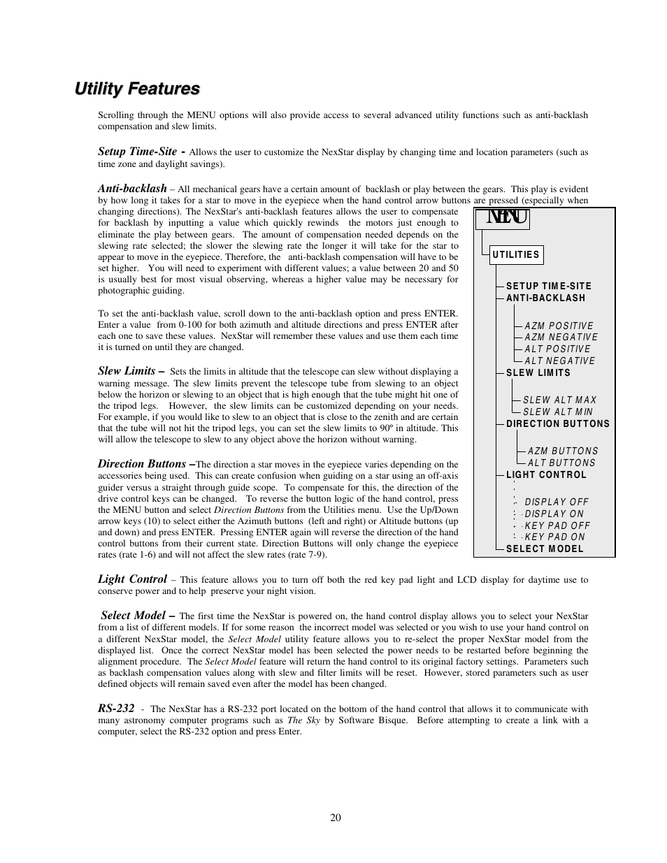 Menu | Celestron NEXSTAR 4 User Manual | Page 20 / 50