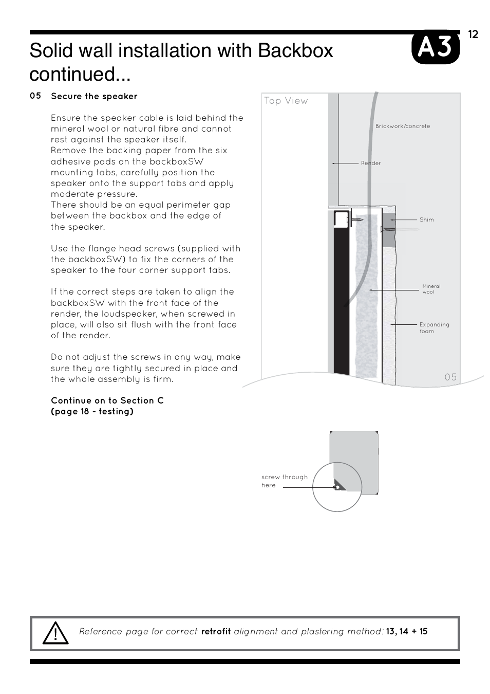 Solid wall installation with backbox continued | Amina AIW750i User Manual | Page 16 / 36