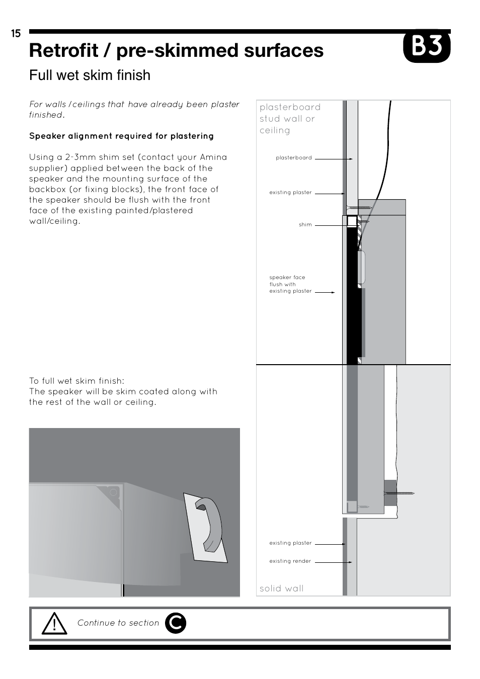 Feathered skim finish, Retrofit / pre-skimmed surfaces, Full wet skim finish | Amina AIW750i User Manual | Page 19 / 36