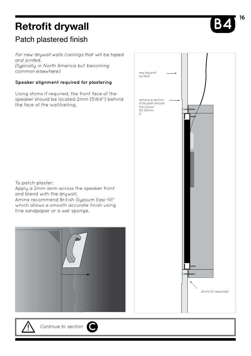 Retrofit / pre-skimmed surfaces, Patch plastered finish, Retrofit drywall | Patch plaster finish, Alignment and plastering preparation | Amina AIW750i User Manual | Page 20 / 36